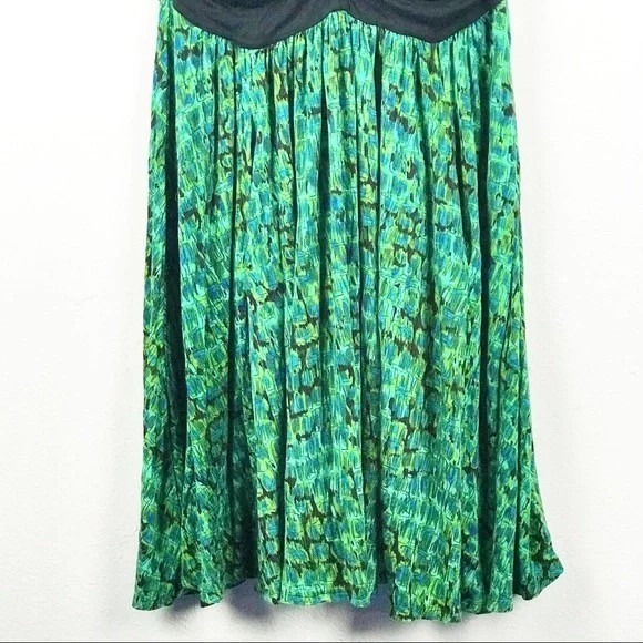 Plenty‎ by Tracy Reese Green Print Ruched Bust Fit & Flare Dress Women's L Boho - Picture 8 of 10